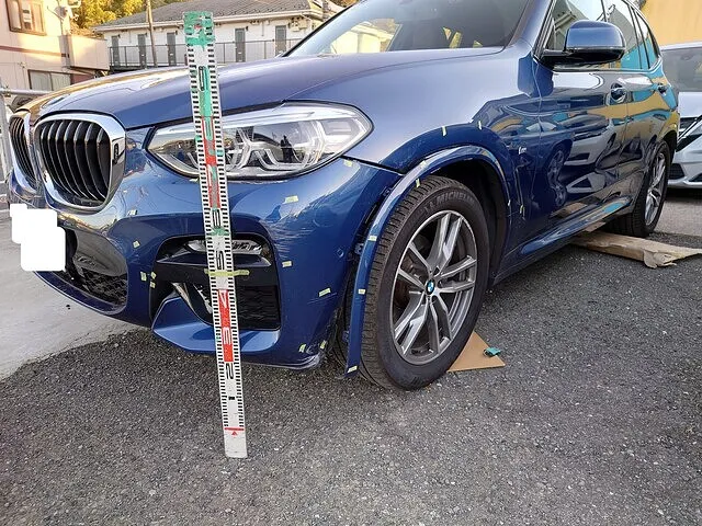 BMW X3 左フェンダー・フロントバンパーの板金塗装・事故修理｜横浜市都筑区 ケービーエス