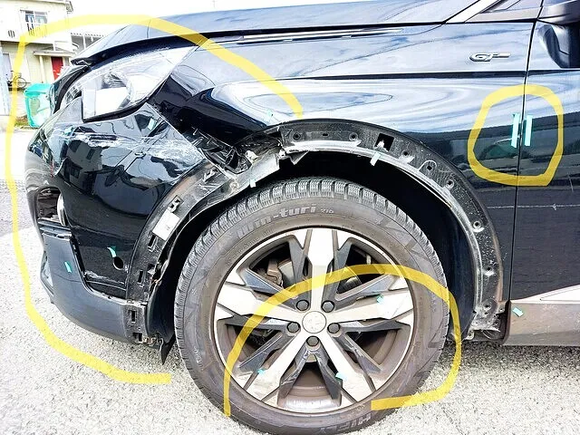 プジョー5008 フロントバンパー・フェンダー・ドアの板金塗装・事故修理｜横浜市都筑区 ケービーエス
